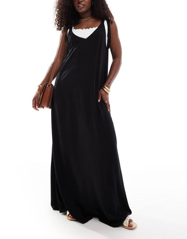 ASOS DESIGN maxi beach dress with D-ring strap detail in black Product Image