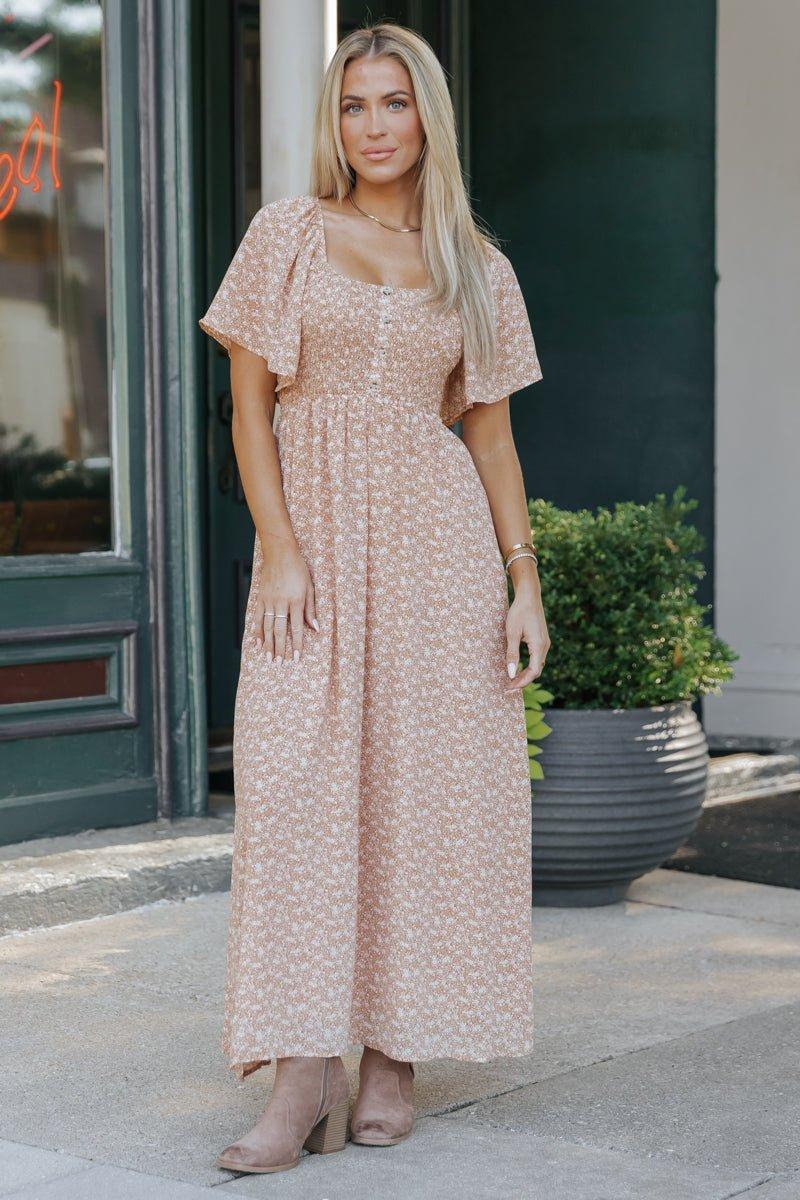 Boho Print Smocked Maxi Dress - Clay Product Image