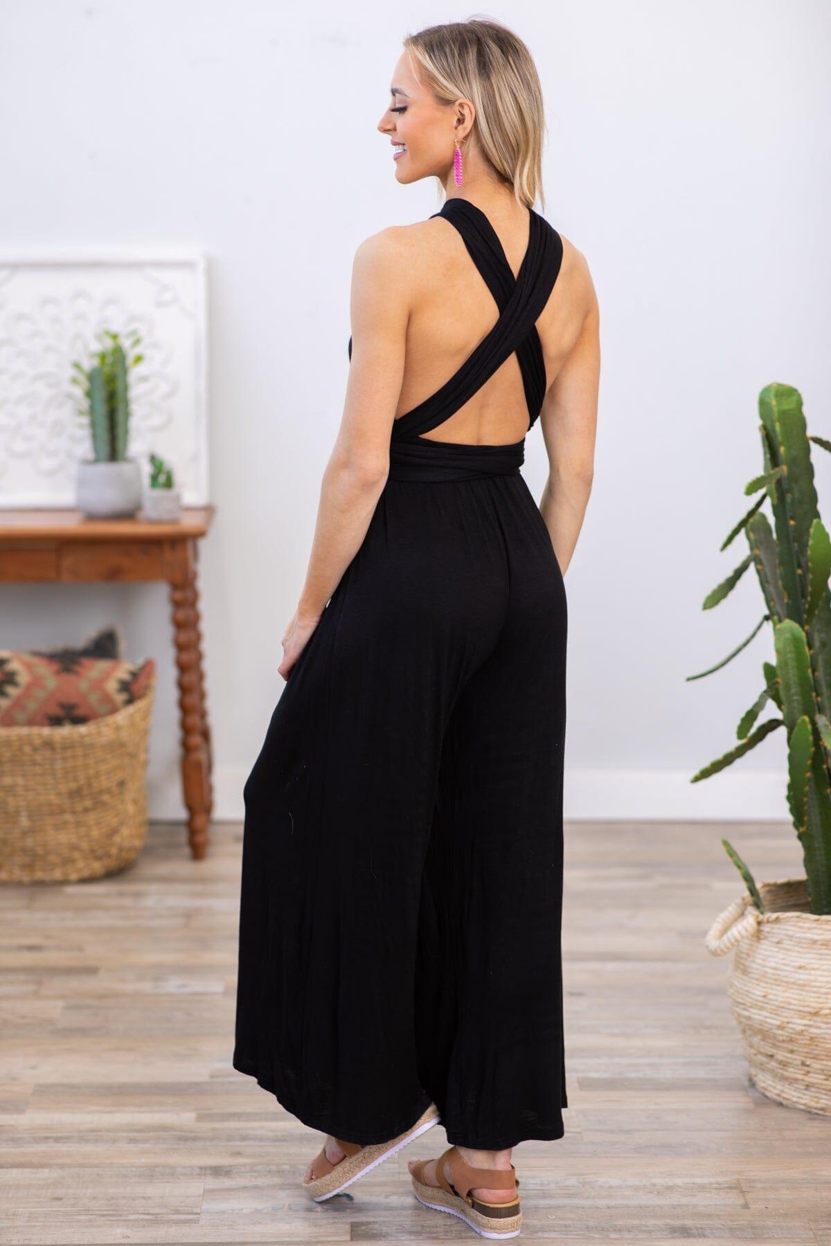 Black Convertible Strap Wide Leg Jumpsuit Product Image