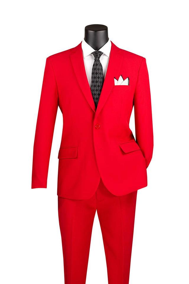 Red Slim Fit Men's 2 Piece Business Suit 2 Button Product Image