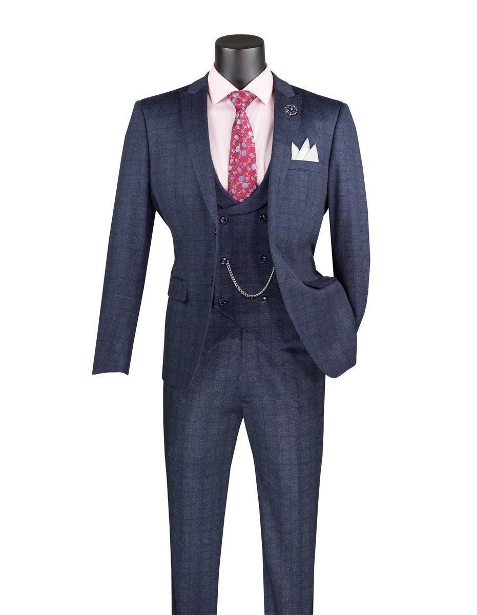 Slim Fit 3 Piece Stretch Fabric Suit in Navy with Armholes Product Image