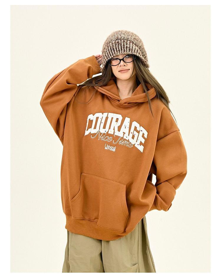 Drop Shoulder Crewneck Lettering Printed Oversized Hoodie Product Image