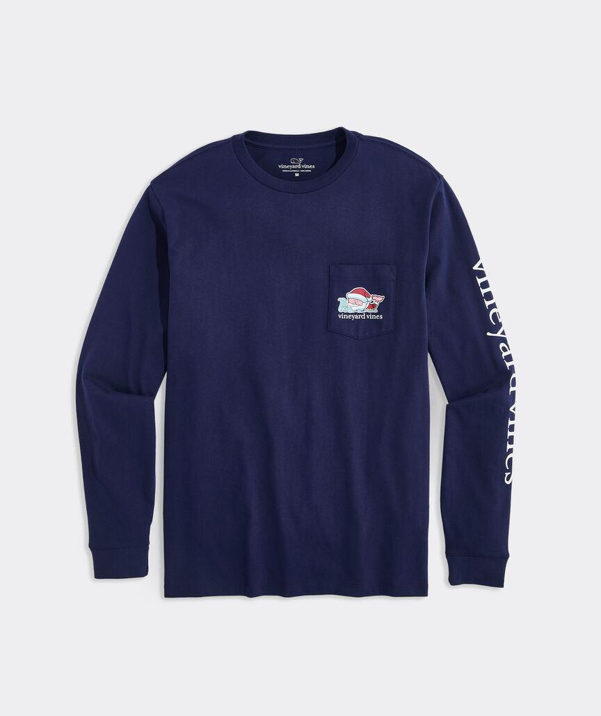 Santa's List Whale Long-Sleeve Pocket Tee Product Image