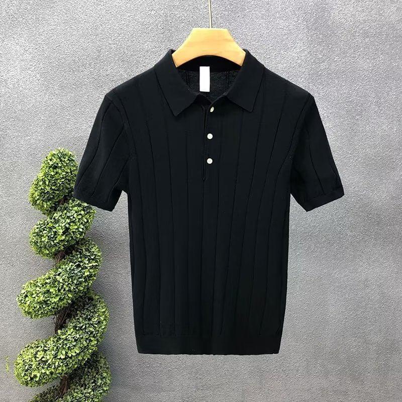 Short-Sleeve Plain Ribbed Polo Shirt Product Image