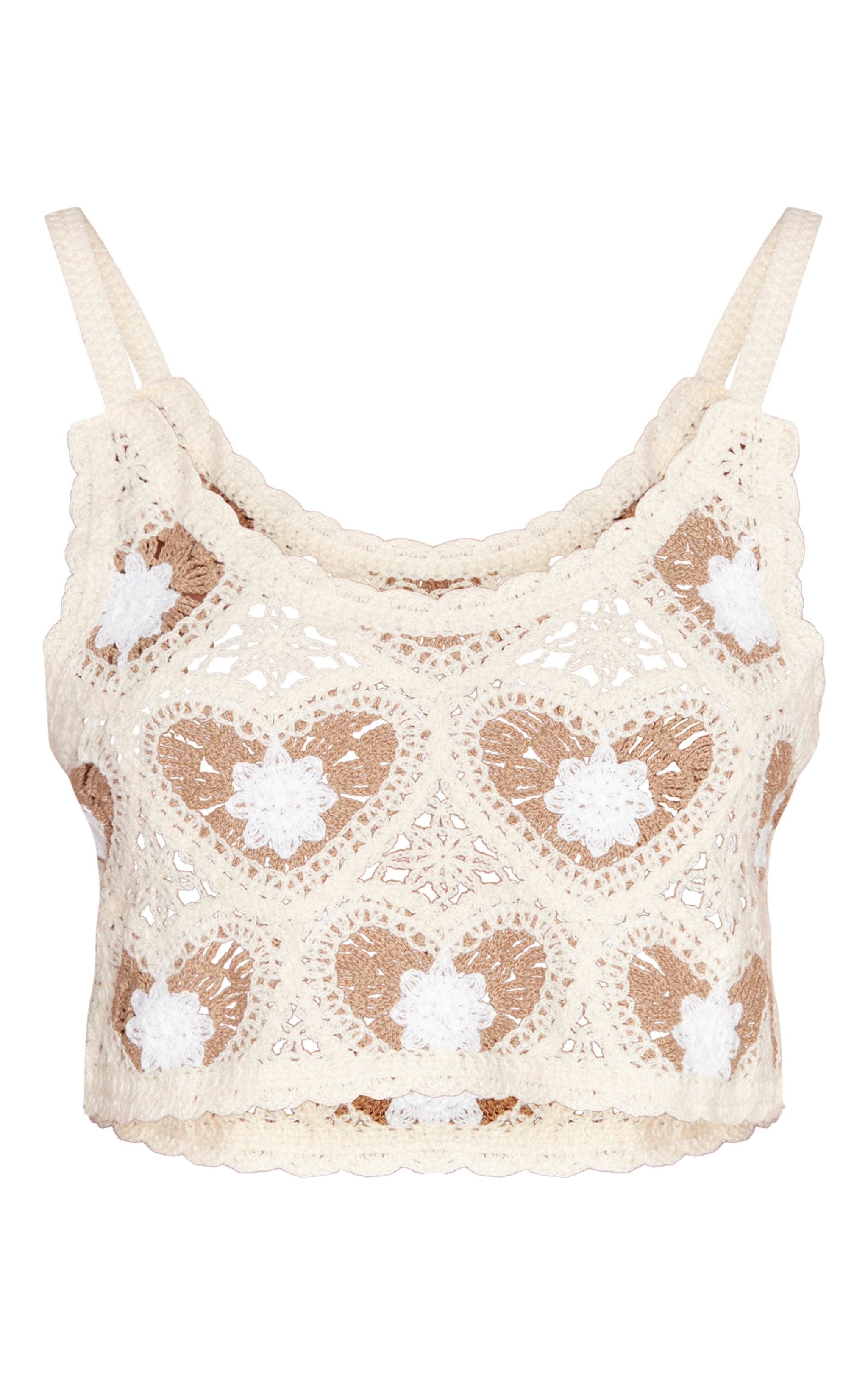 Beige Heart Crochet Knit Floaty Top Product Image