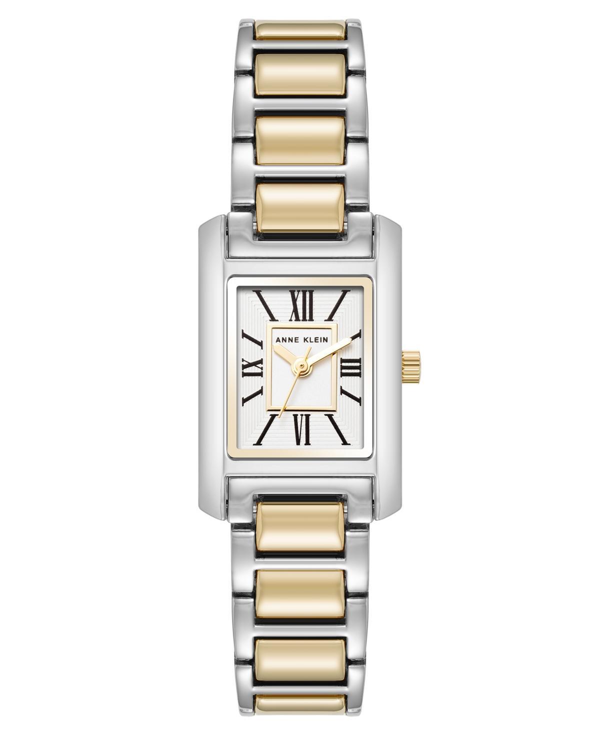 Anne Klein Womens Quartz Classic Rectangular Roman Numeral Two-Tone Alloy Metal Watch, 20mm - Silver-Tone/Gold-Tone Product Image