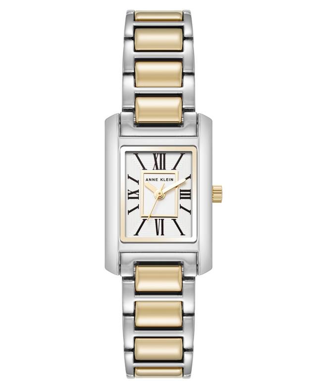 Anne Klein Womens Quartz Classic Rectangular Roman Numeral Two-Tone Alloy Metal Watch, 20mm - Silver-Tone/Gold-Tone Product Image