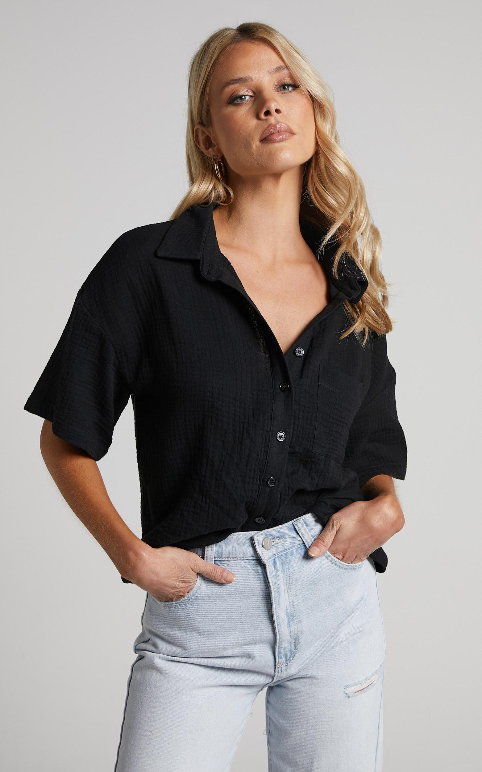 Donita Top - Button Up Shirt Top in Black Product Image