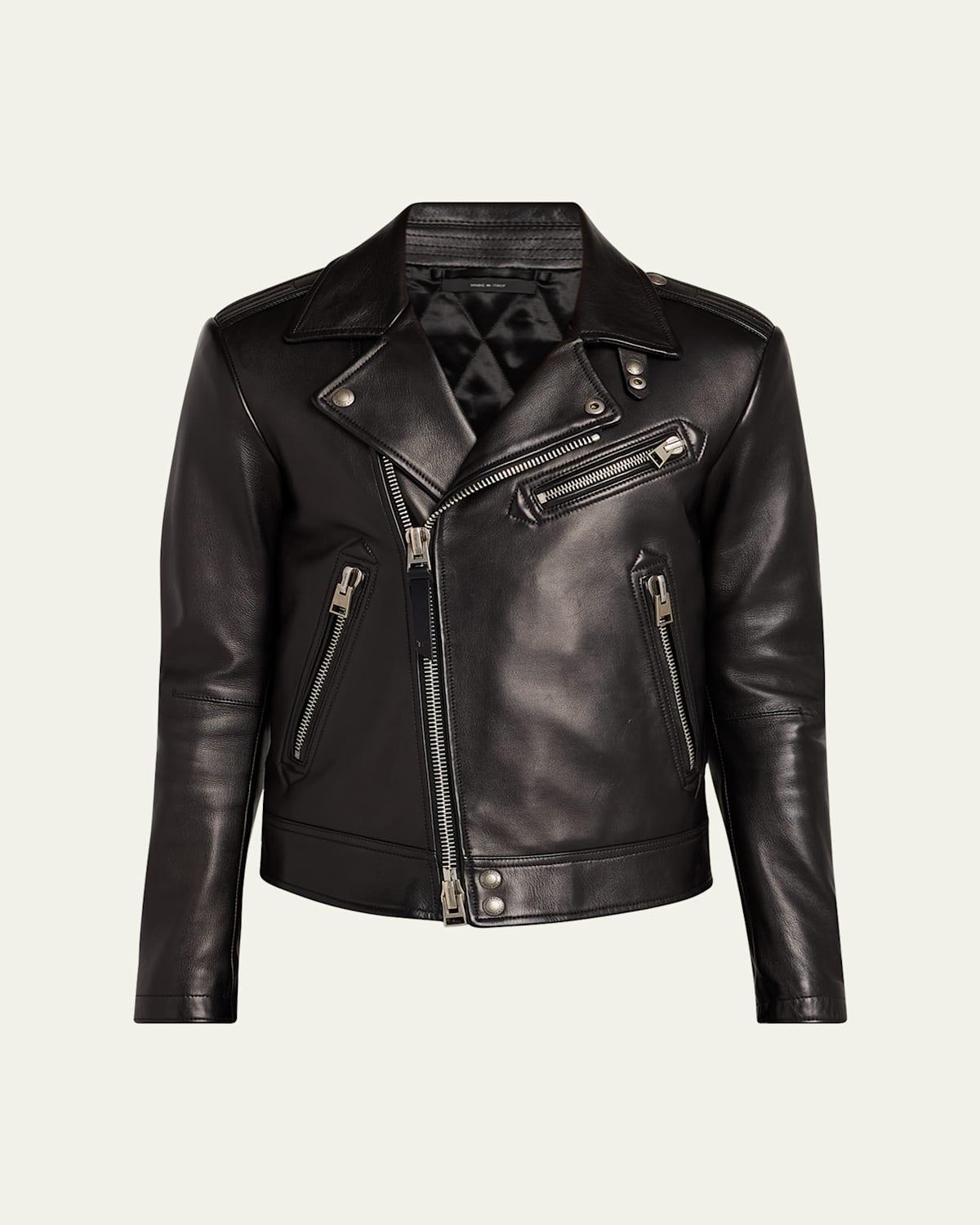 Mens Napa Leather Asymmetric Biker Jacket Product Image