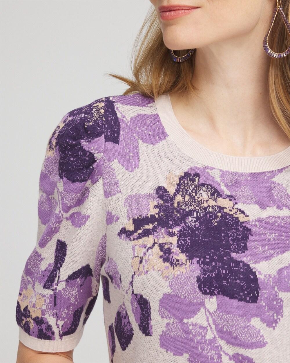 Women's Elbow Sleeve Floral Crew Neck Sweater Product Image