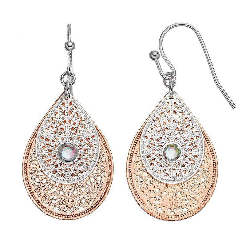 LC Lauren Conrad Two-Tone Filigree Double Teardrop Earrings, Womens, Multi Product Image