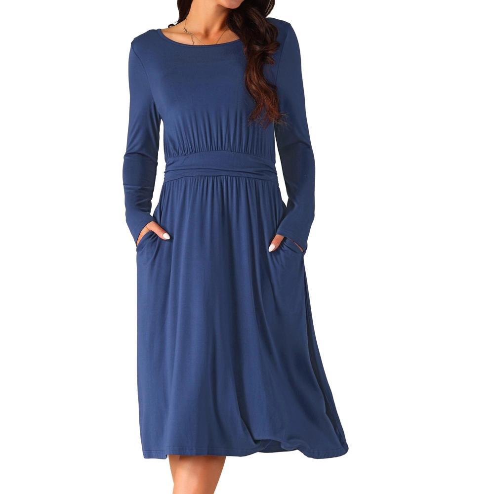 Seta T Women's Crewneck Long Sleeve Casual Midi Dress Product Image