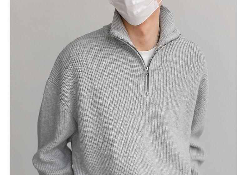 Drop Shoulder Plain Half Zip Sweater Product Image