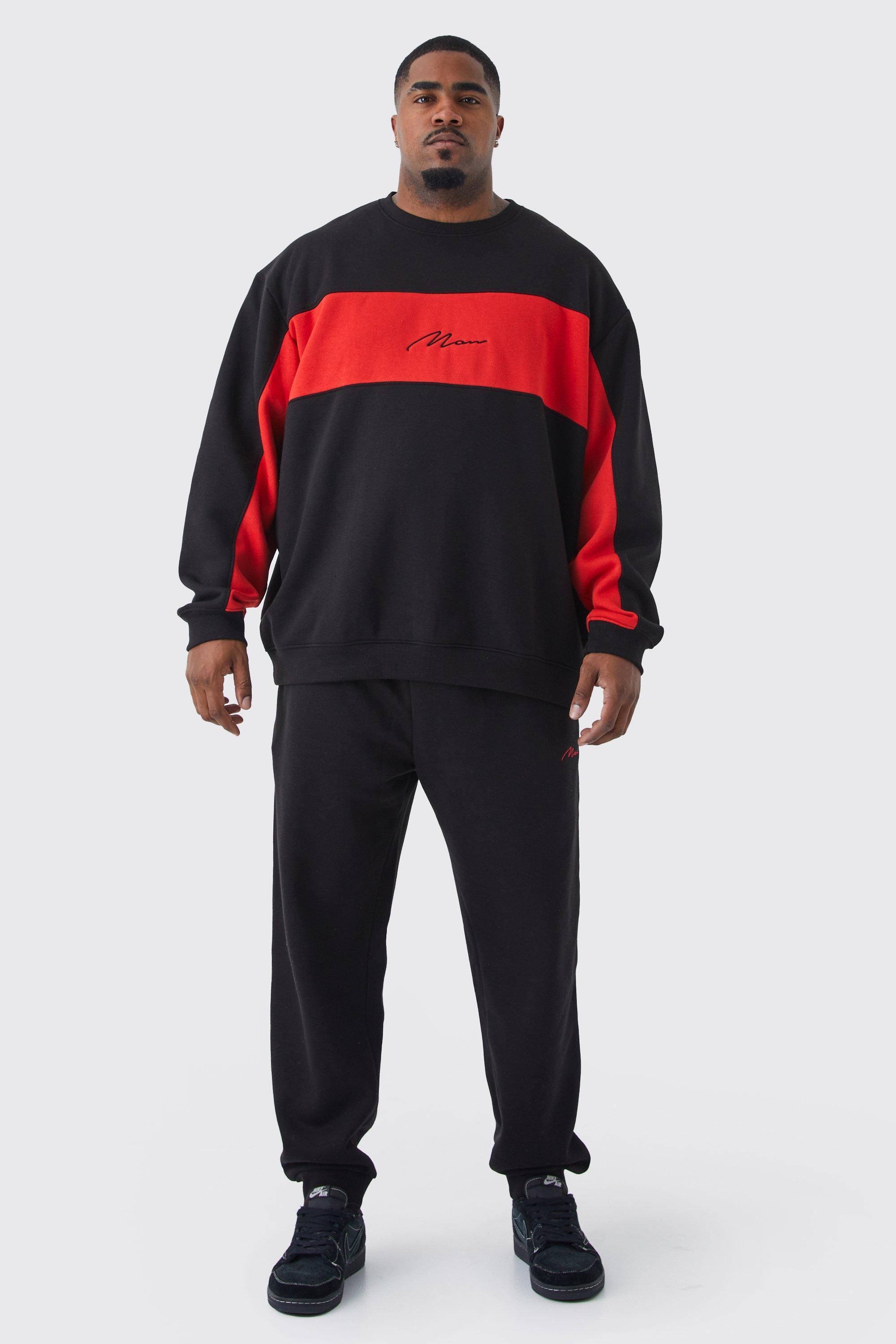 Mens Red Plus Colour Block Tracksuit, Red product image