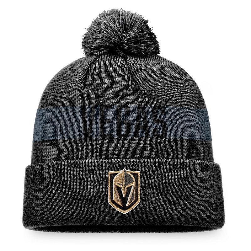 Mens Fanatics Branded Charcoal Vegas Golden Knights Fundamental Patch Cuffed Knit Hat with Pom Product Image