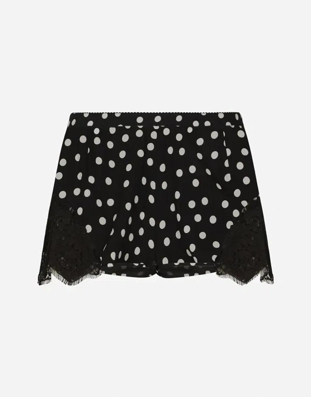 Polka-dot Silk-blend Shorts In Black Product Image