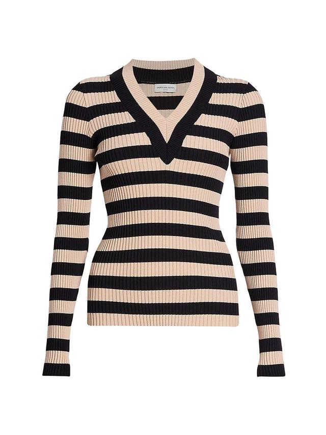 Womens Tilaka Striped V-Neck Sweater Product Image