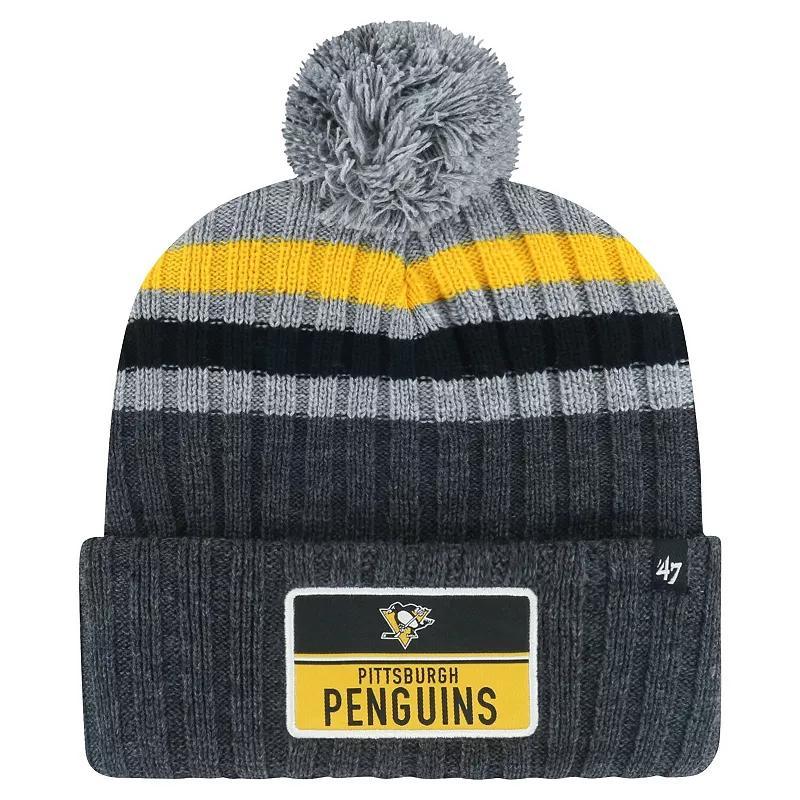 Mens 47 Gray Pittsburgh Penguins Stack Patch Cuffed Knit Hat with Pom Product Image