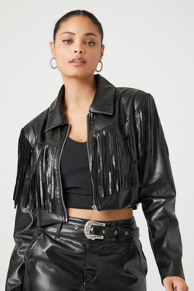 Cropped Fringe Trucker Jacket | Forever 21 Product Image