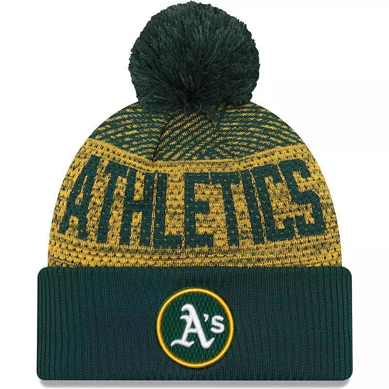 Mens New Era Green Oakland Athletics Authentic Collection Sport Cuffed Knit Hat with Pom Product Image