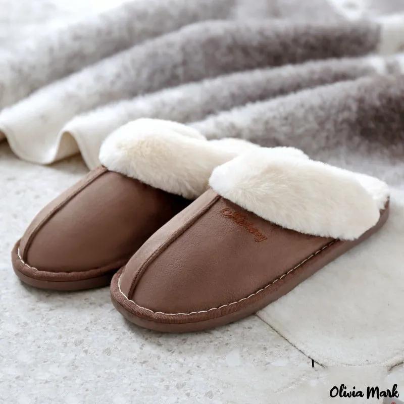 Olivia Mark – Autumn and winter warm plush couple non-slip cotton slippers home cotton shoes foreign trade Product Image