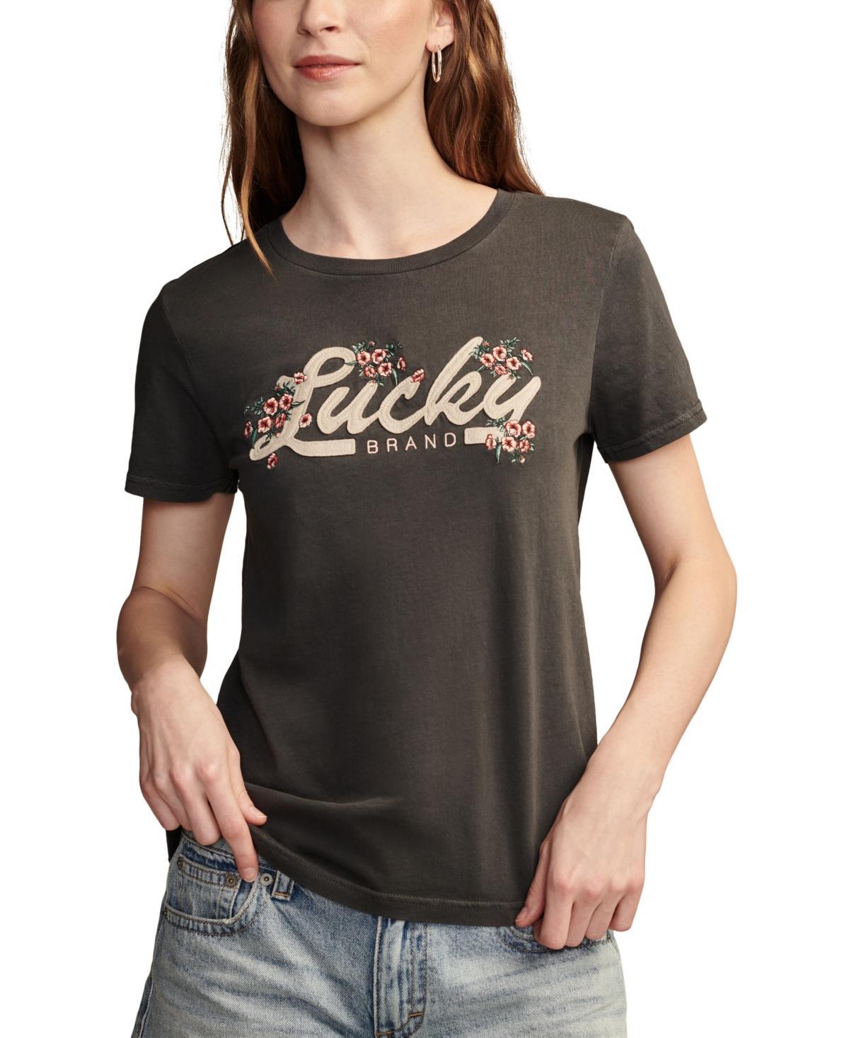 Lucky Brand Womens Cotton Lucky Floral Applique Tee Product Image