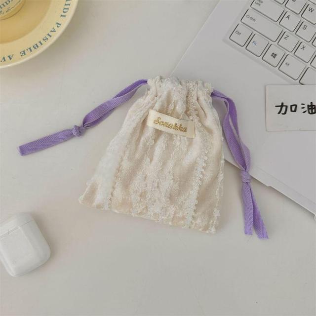 Lettering Applique Lace Drawstring Pouch Product Image