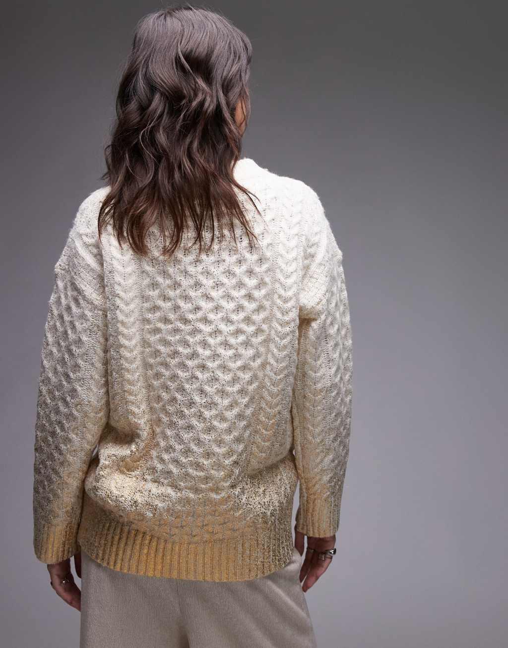 Topshop metallic cable knit relaxed sweater in gold Product Image