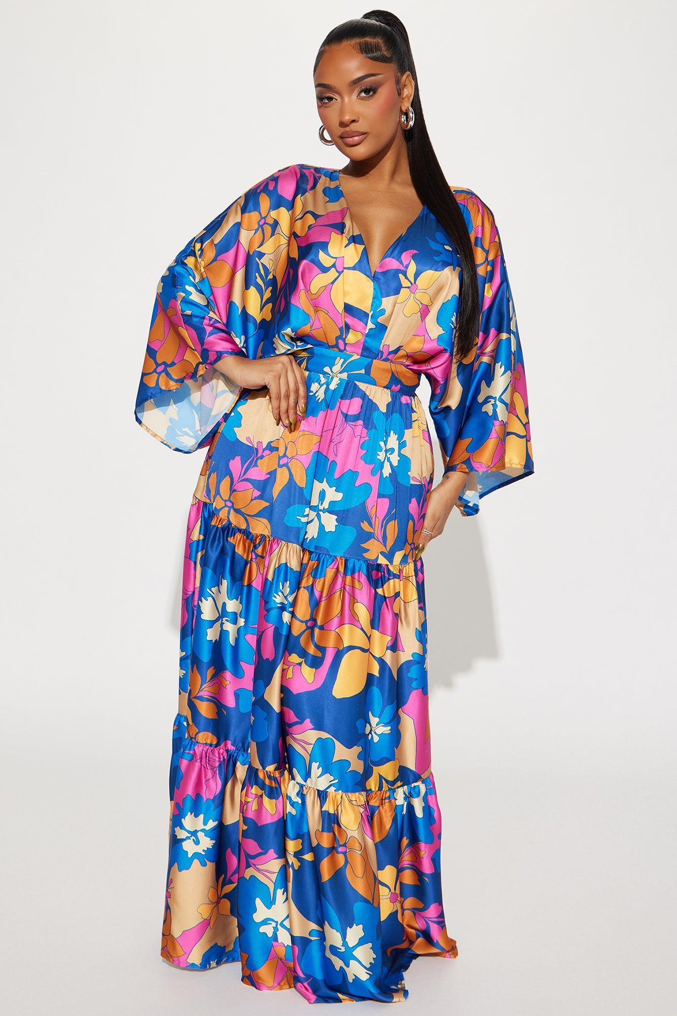 Summer Days Satin Maxi Dress - Blue/combo Product Image