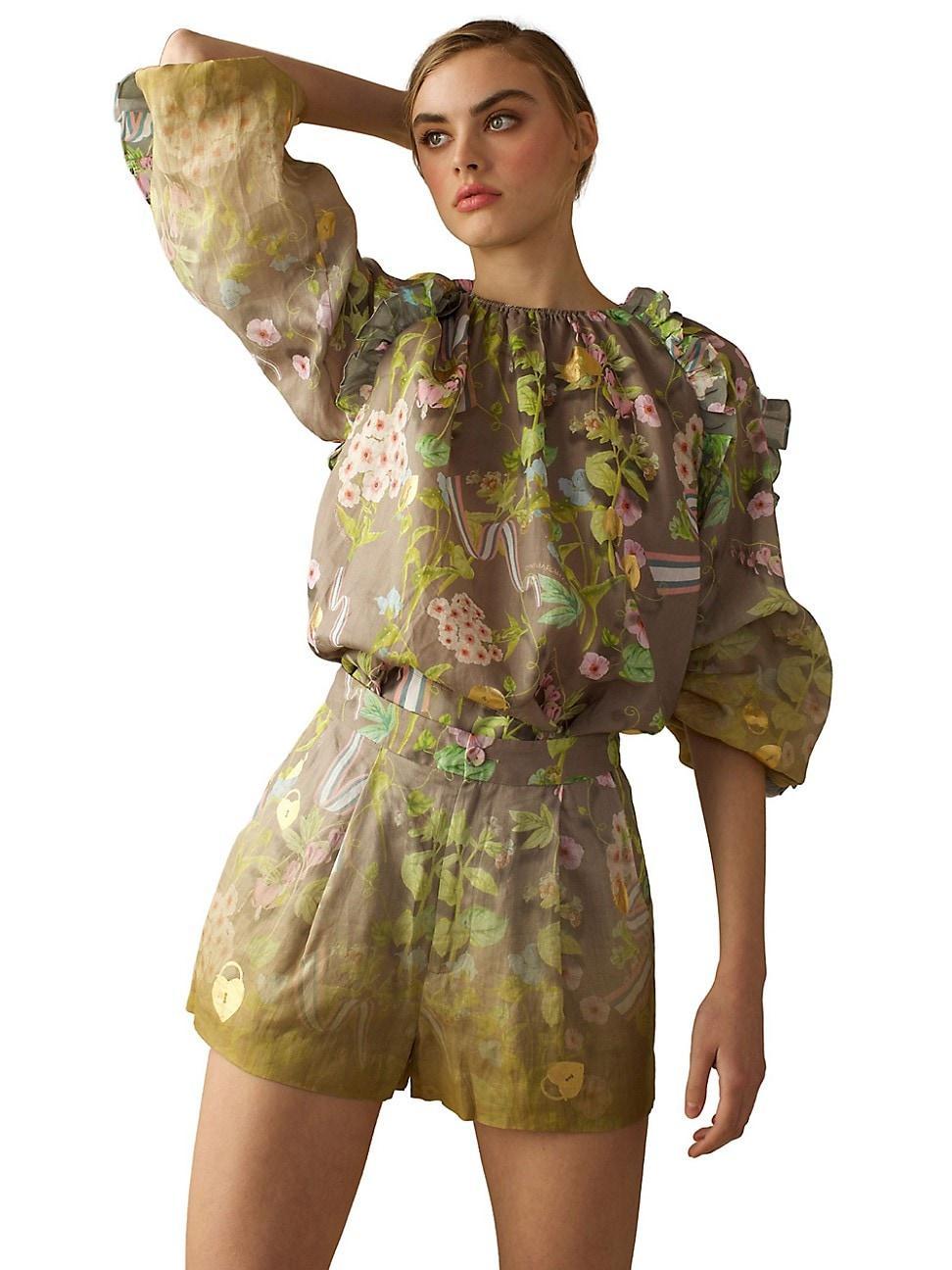 Womens Floral Puff Sleeve Blouse product image