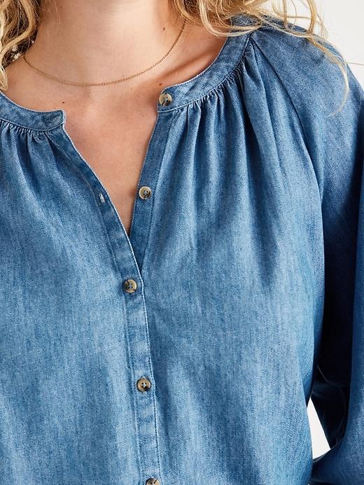 Split-Neck Button-Down Top Product Image