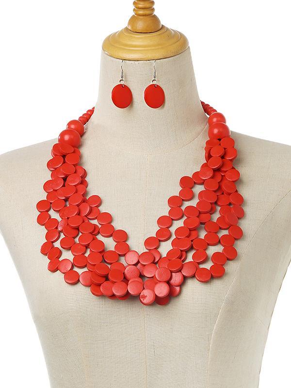 Rustic Charm Multi-Layer Wood Bead Necklace & Earring Set Product Image