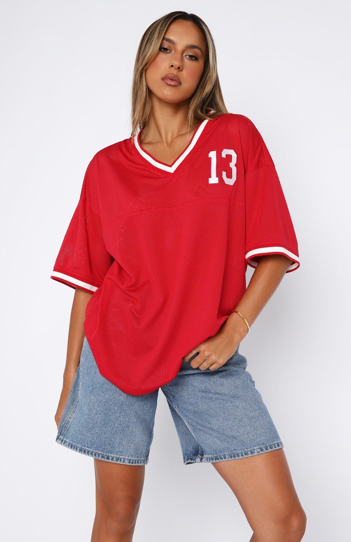 Moves To Make Oversized Sports Tee Red Product Image