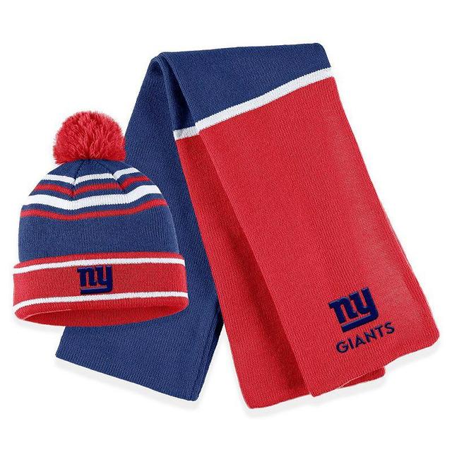 Womens WEAR by Erin Andrews Royal New York Giants Colorblock Cuffed Knit Hat with Pom and Scarf Set Product Image