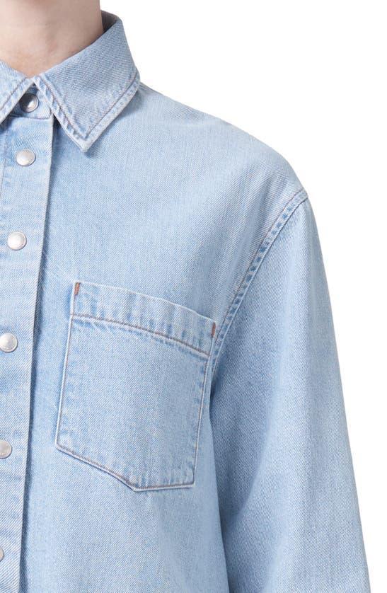 Dagmar Crop Snap-up Cotton Denim Shirt In Blue Product Image