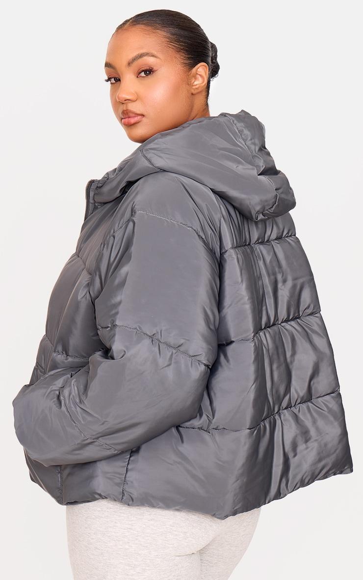 Plus Charcoal Hooded Quilted Puffer Coat Product Image