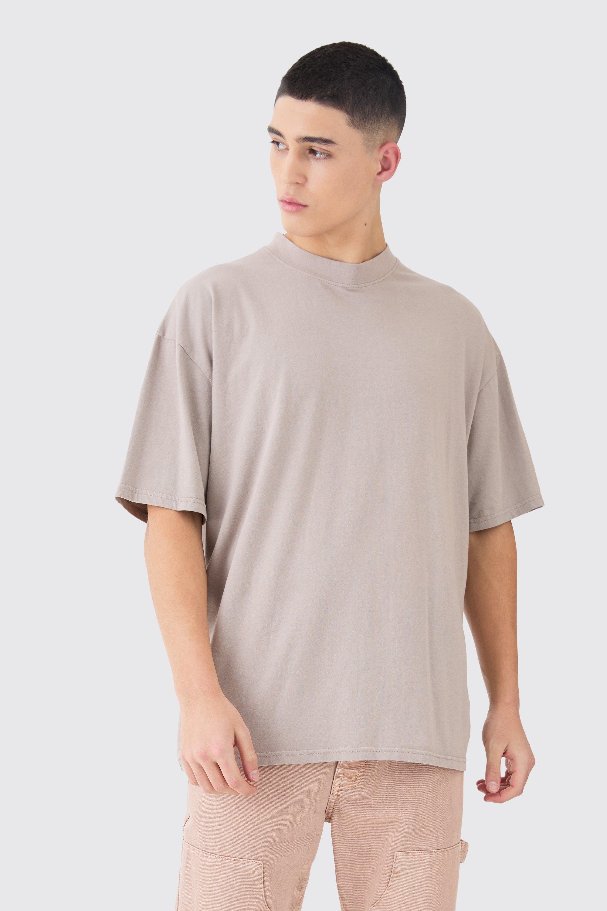 Mens Beige Oversized Washed T-shirt, Beige Product Image