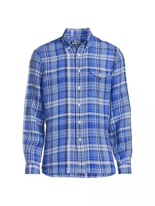 Plaid Long-Sleeve Linen Sport Shirt Product Image