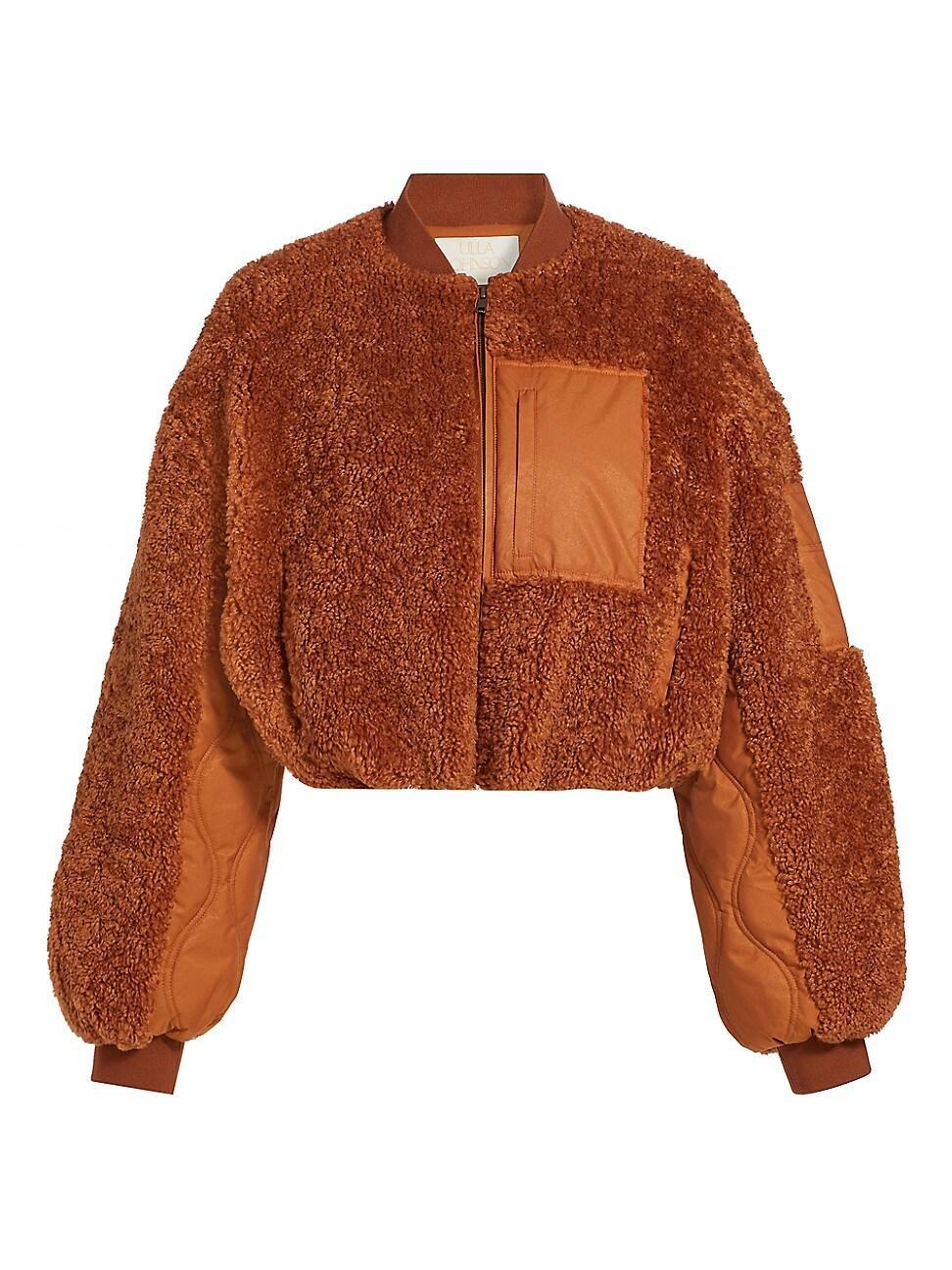 Womens Arlyn Teddy Fleece & Quilted Satin Cropped Jacket Product Image