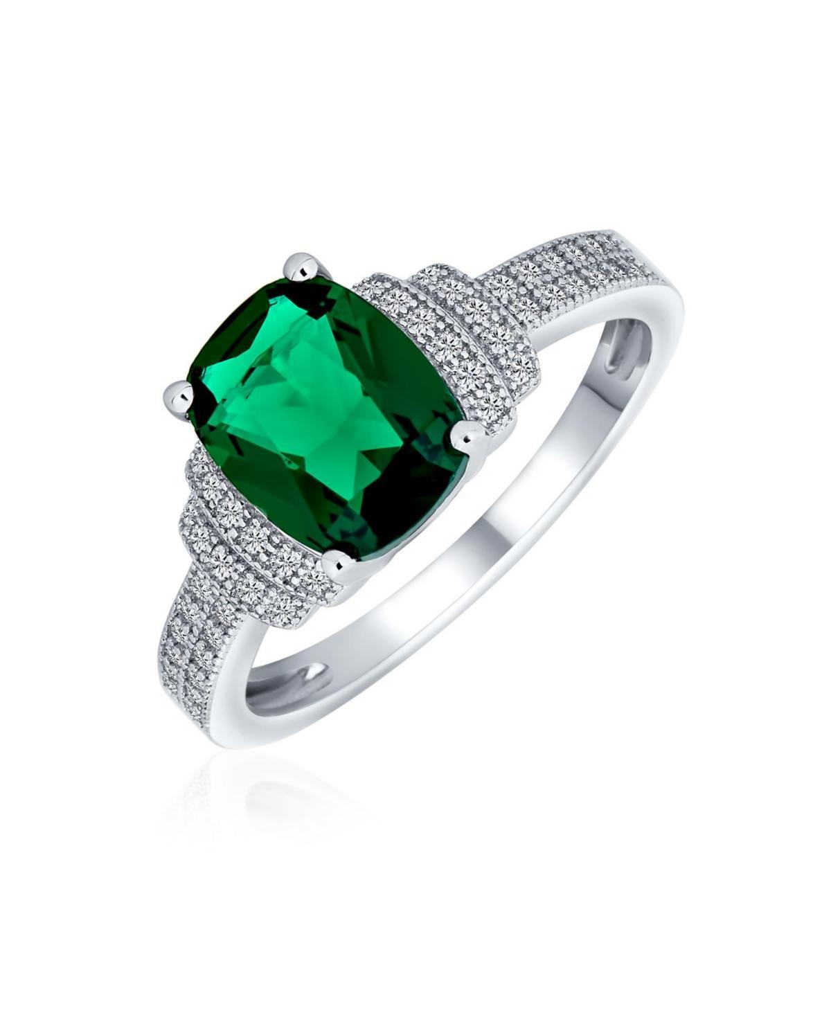 Bling Jewelry Art Deco Style 5CT Cubic Zirconia Cz Cocktail Pave Rectangle Green Simulated Emerald Cut Statement Engagement Ring For Women .925 Sterli Product Image