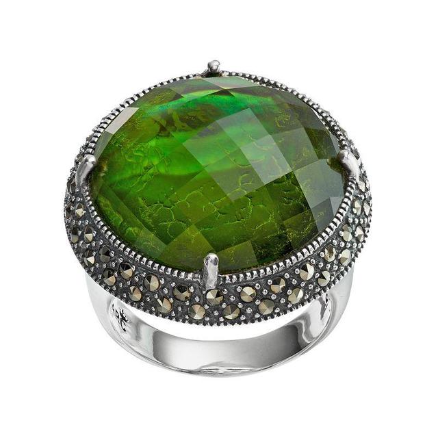 Lavish by TJMSterling Silver Abalone Doublet & Marcasite Halo Ring, Womens Multicolor Product Image