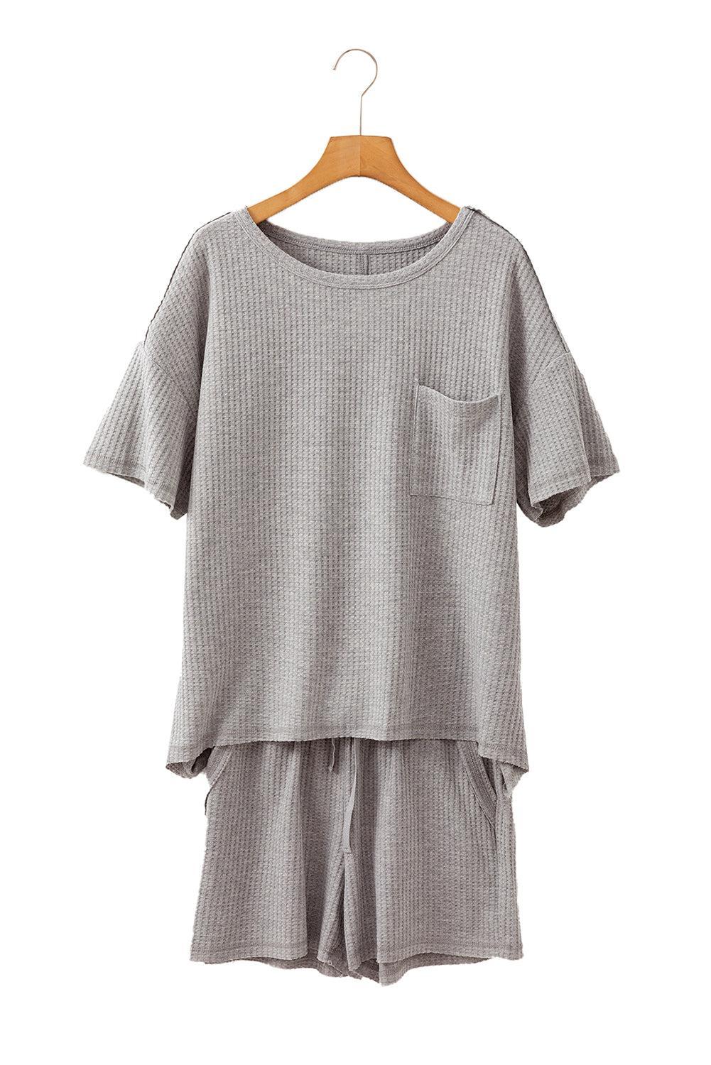 Grey Waffle Oversized Shorts + Tee Set Product Image