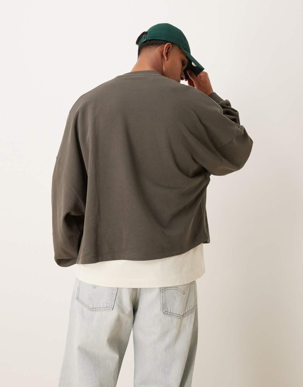 ASOS DESIGN essential extreme oversized sweatshirt in khaki Product Image