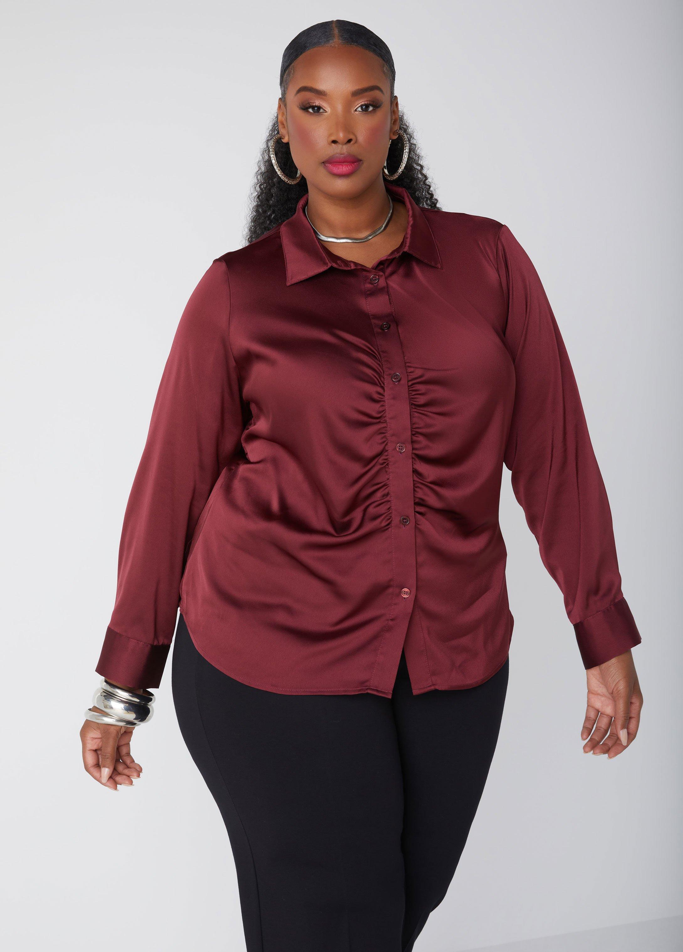 Ruched Front Satin Shirt Product Image