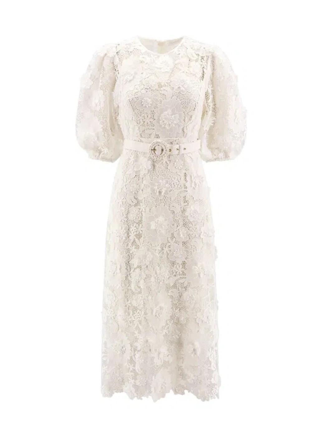 Lace V-neck Maxi Dress In White Product Image