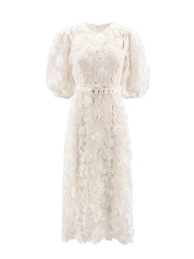 Lace V-neck Maxi Dress In White Product Image