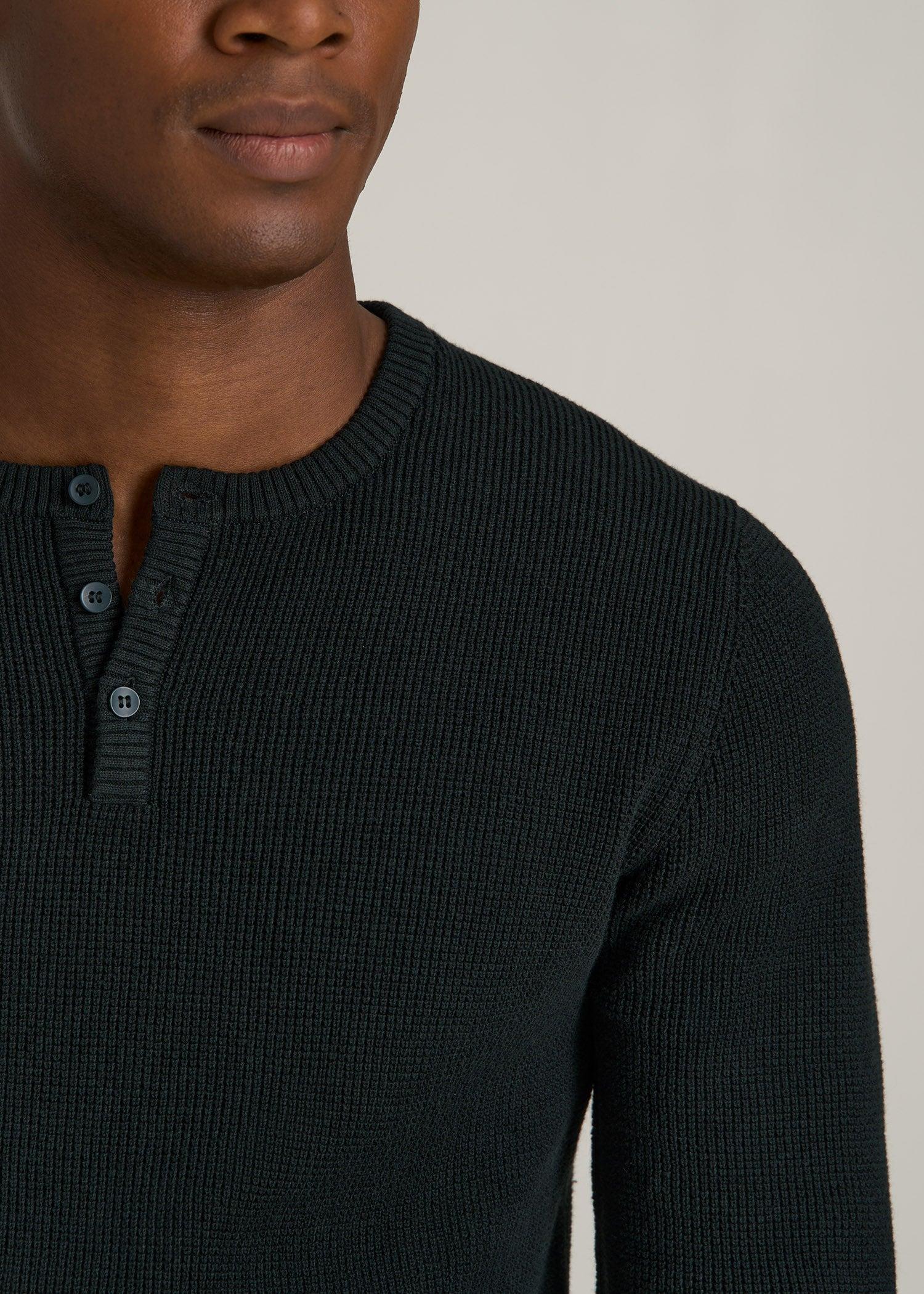 Waffle Knit Henley Sweater for Tall Men in Midnight Green Male Product Image