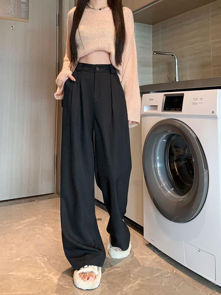 High Rise Plain Wide Leg Dress Pants Product Image