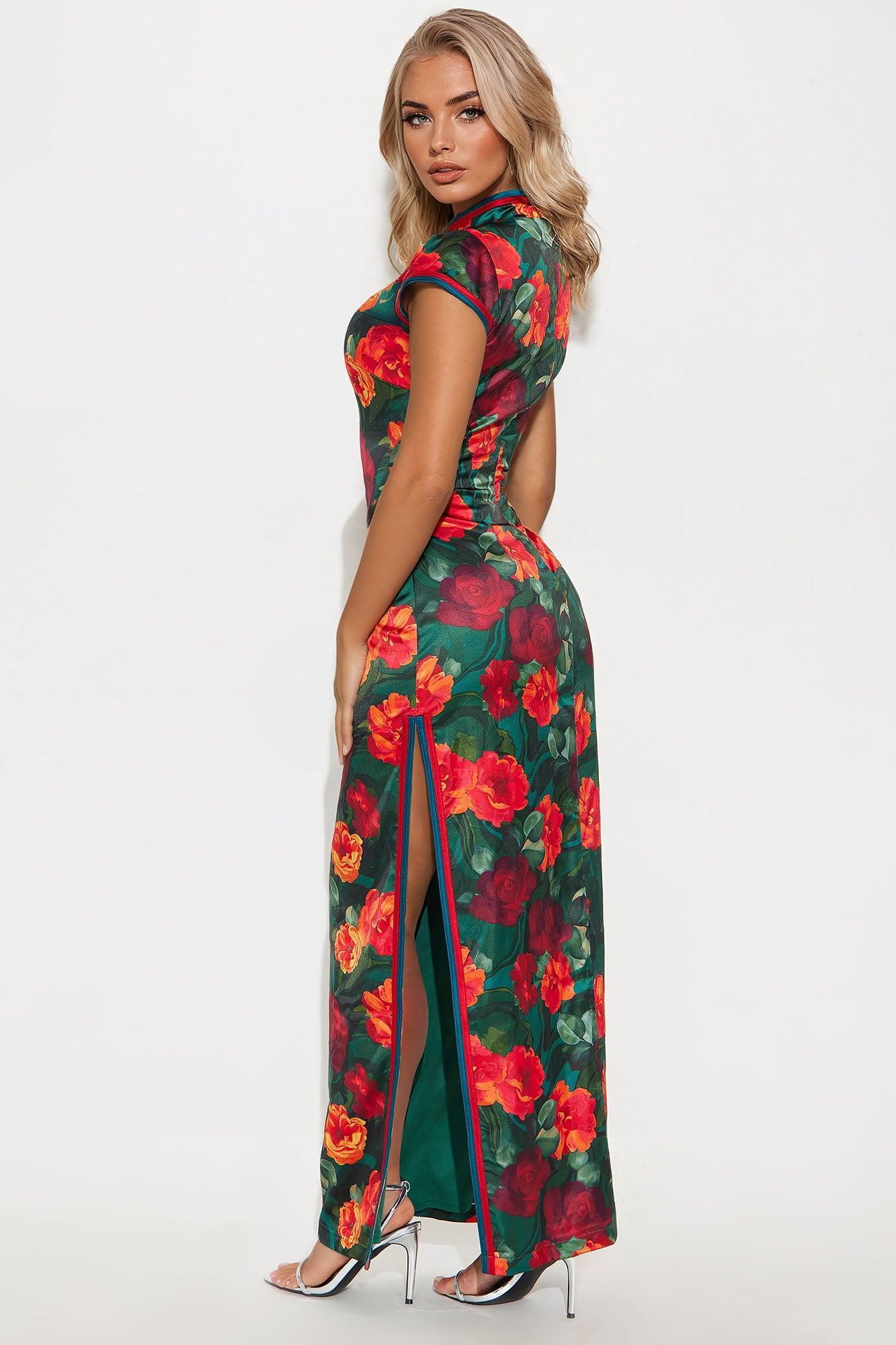 Kehlani Satin Maxi Dress - Red/combo product image