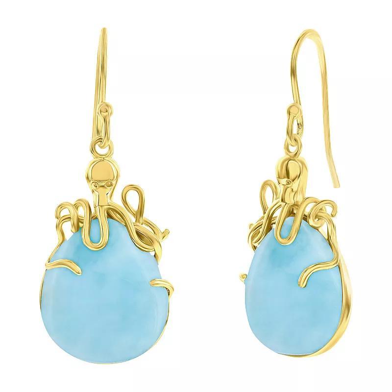 Sterling Silver Pear-Shaped Larimar Octopus Earrings Product Image